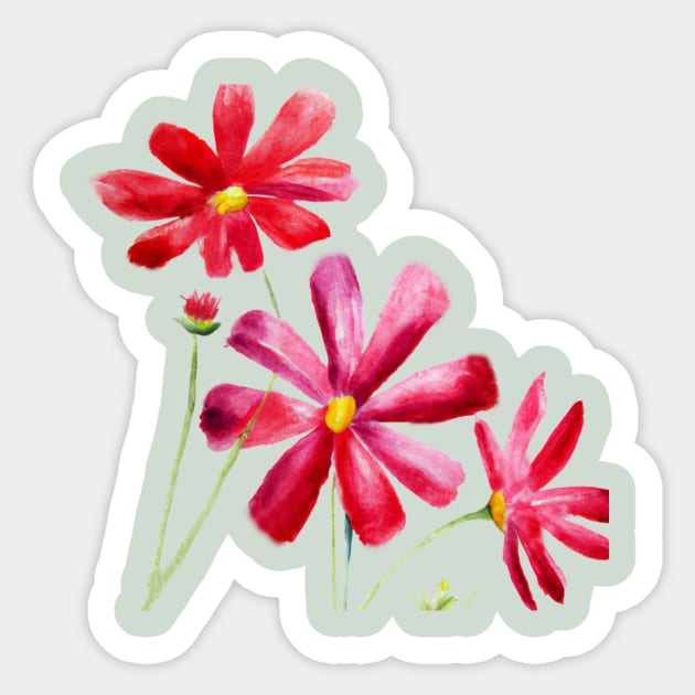 Red cosmos flowers Sticker by  Fantasy District Design